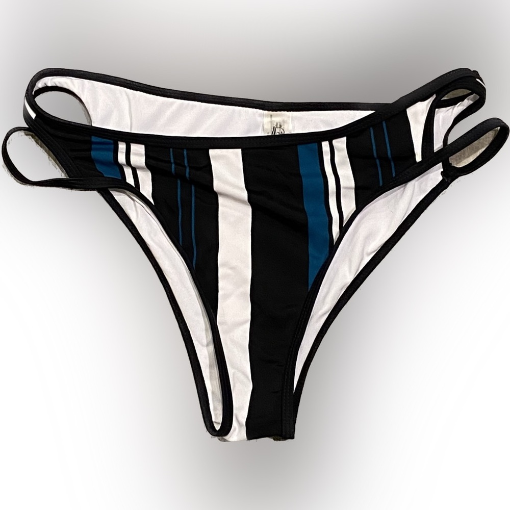 Cupshe Striped Bikini Bottom Black White and Teal Size Small